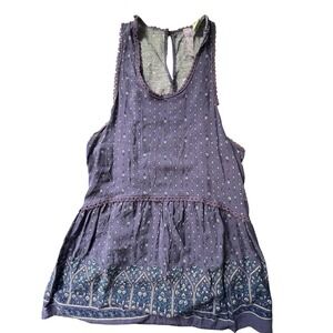 Purple Floral paisley babydoll flowy Boho Sleeveless Tunic Top Peplum Small